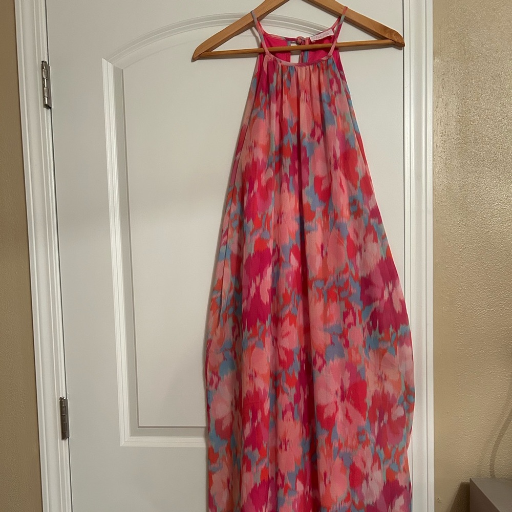 Pink Lily Pink Coral Multi Floral Asymmetrical Maxi Dress